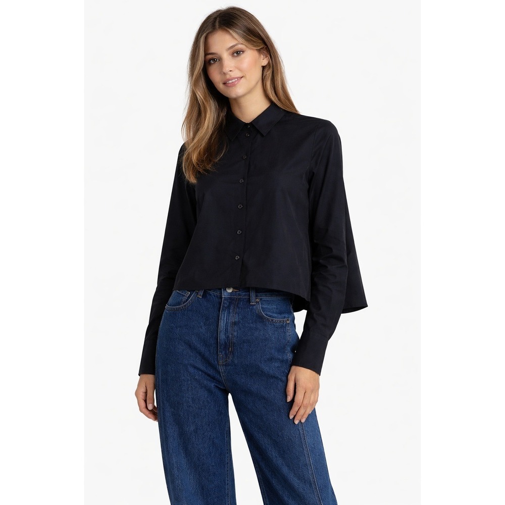 NWOT Derek Lam 10 Crosby Aria Boxy Shirt Midnight Blue Pleated Back S